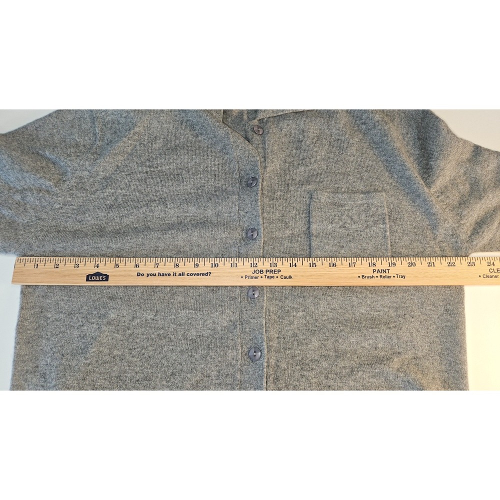 Precious Fibers 100% Cashmere Cardigan Sweater Size L Gray Button Front Pocket - Picture 4 of 6